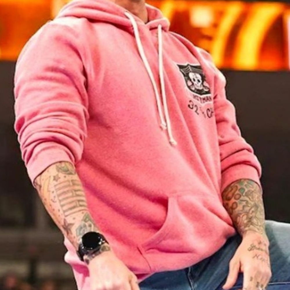 Roots Of Flight Bret Hart Hitman  Skull Graphic Pink Hooded Sweatshirt Sz Large